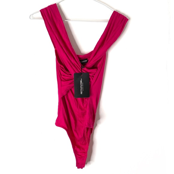 PrettyLittleThing Pink Wrap Bardot Thong Bodysuit NWT - Picture 2 of 9